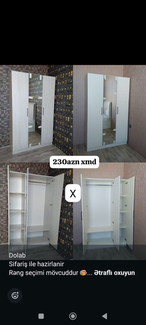 Düz dolab, Yataq otağı üçün, Paltar üçün, Açılan, Korpuslu, 3 qapılı — Bakı