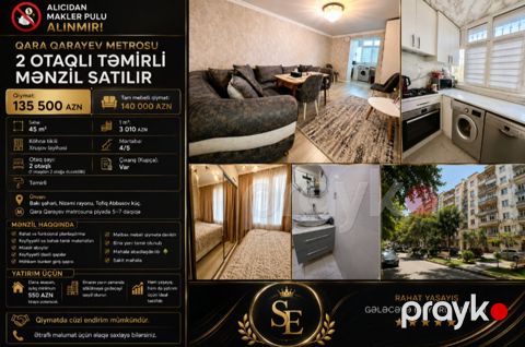 2-otaqlı mənzil, Qara Qarayev m., 45 m²