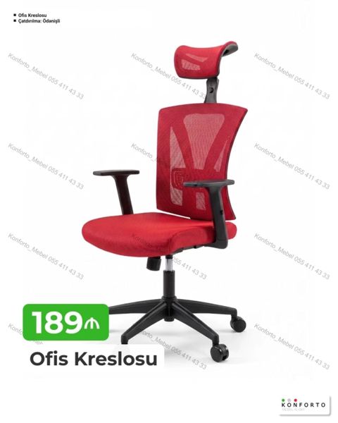 Ofis kreslosu - Rəng: qırmızı - Material: nəfəsalan mesh arxa hissə — Bakı