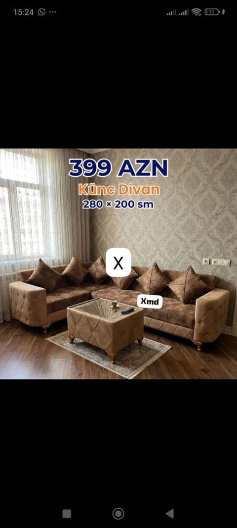 Künc divan dəsti - Ölçü: 280 200 sm - Rəng: qəhvəyi/konyaq tonları — Bakı