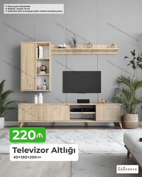 Televizor altlığı və divar modulu dəsti - Ölçülər: 40 180 200 sm — Bakı