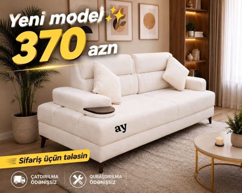 Yeni model yumşaq mebel – krem rəngli üç nəfərlik divan