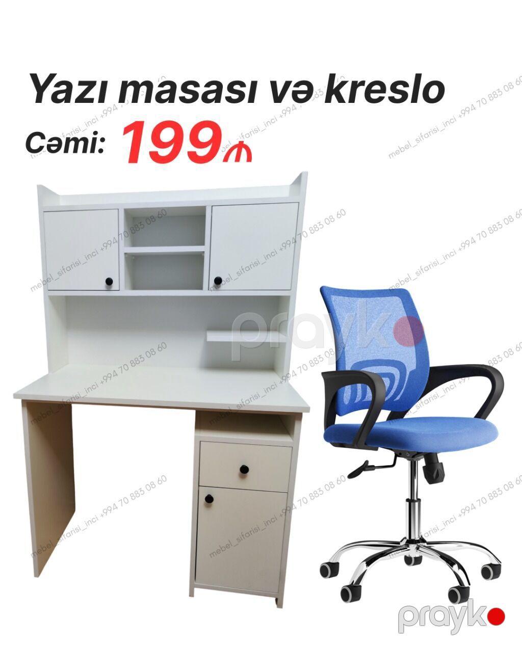 Yazı masası və ofis kreslosu dəsti Masa: - Ağ rəngdə, yığcam və — Mebel, Mehdiabad