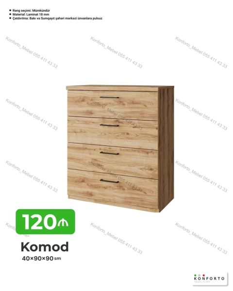 Komod – 4 çekmecəli, taxta naxışlı dizayn Ölçü: 40×90×90 sm — Bakı