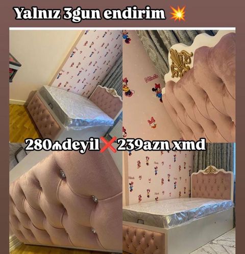 Uşaq/Yeniyetmə çarpayısı – yumşaq başlıq və ayaq hissəsi ilə - Ölçü — Bakı