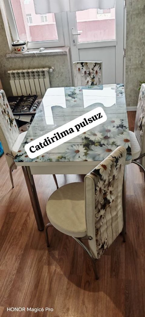 Mətbəx üçün, İşlənmiş, Açılan, Dördbucaq masa, 4 stul — Bakı