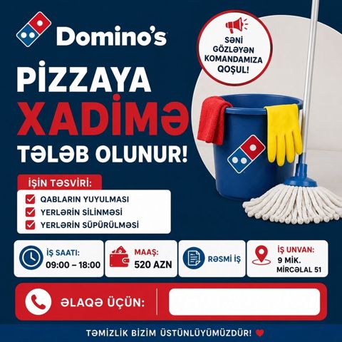 Xadimə tələb olunur, Aylıq ödəniş — Bakı