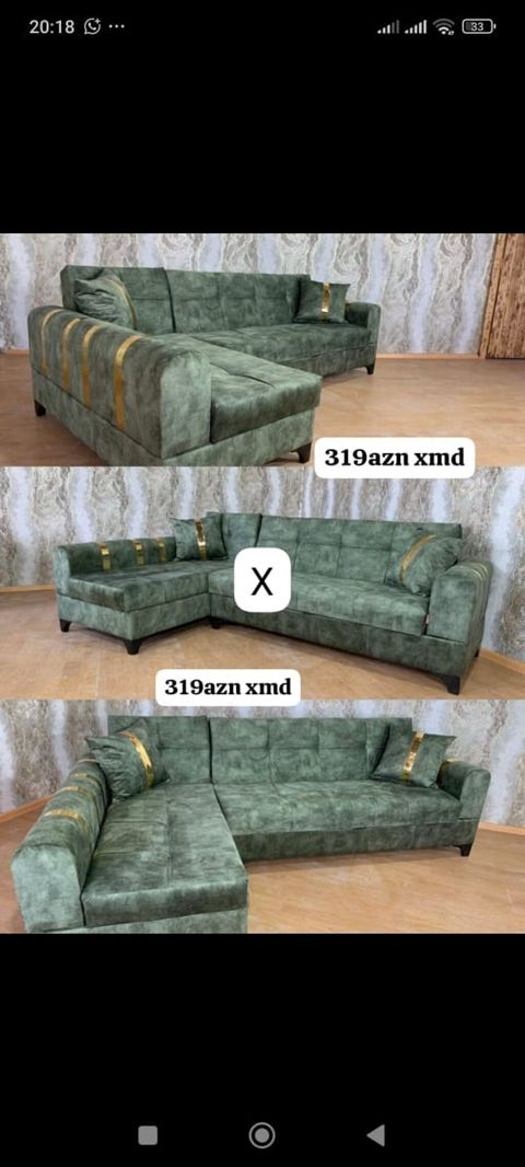 Yaşıl rəngli L formalı künc divan - Model: L tipli künc divan, sağ və — Bakı