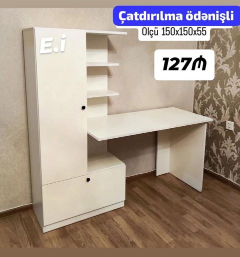 *Yazı Masası Dolablı 127Azn Rəng Ağ/Krem Çatdırılma — Saray