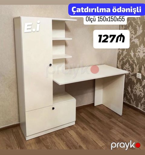 *Yazı Masası Dolablı 127Azn Rəng Ağ/Krem Çatdırılma