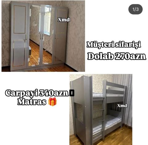 Müştəri sifarişi mebel dəsti - 4 qapılı aynalı dolab – 270 AZN — Bakı