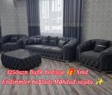 Qonaq otağı dəsti – 3+1+1 və bufik hədiyyə - Rəng: tünd boz/qartal — Ürünler