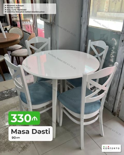 Məhsul: Dairəvi masa və 4 stuldan ibarət masa dəsti - Ölçü: masa — Bakı
