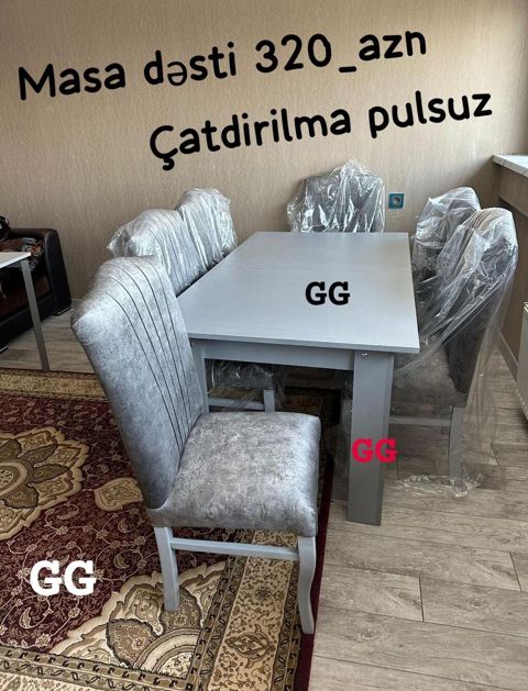Masa dəsti – 320 AZN Çatdırılma pulsuz - Düzbucaqlı masa, boz rəngdə — Bakı