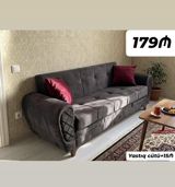 Qara-boz məxməri parça ilə örtülmüş, modern dizaynlı 3 nəfərlik divan — Мебель