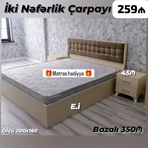 İki nəfərlik çarpayı – ölçü 200x160 - Rəng: açıq bej korpus, yumşaq — Mehdiabad