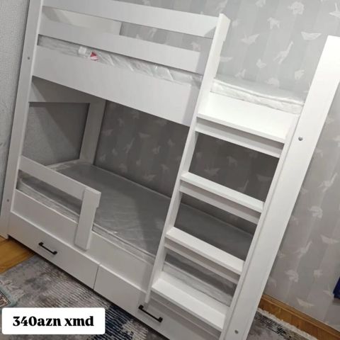 İki mərtəbəli uşaq çarpayısı – ağ rəng - Material: möhkəm — Bakı