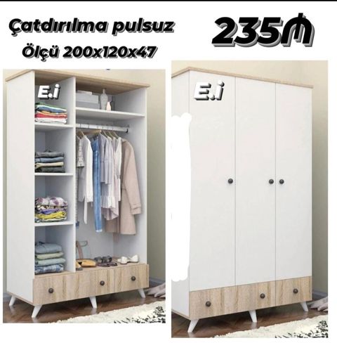 Yeni, 3 qapılı, Siyirməli, Ağ, Açılan, Düz dolab — Mehdiabad