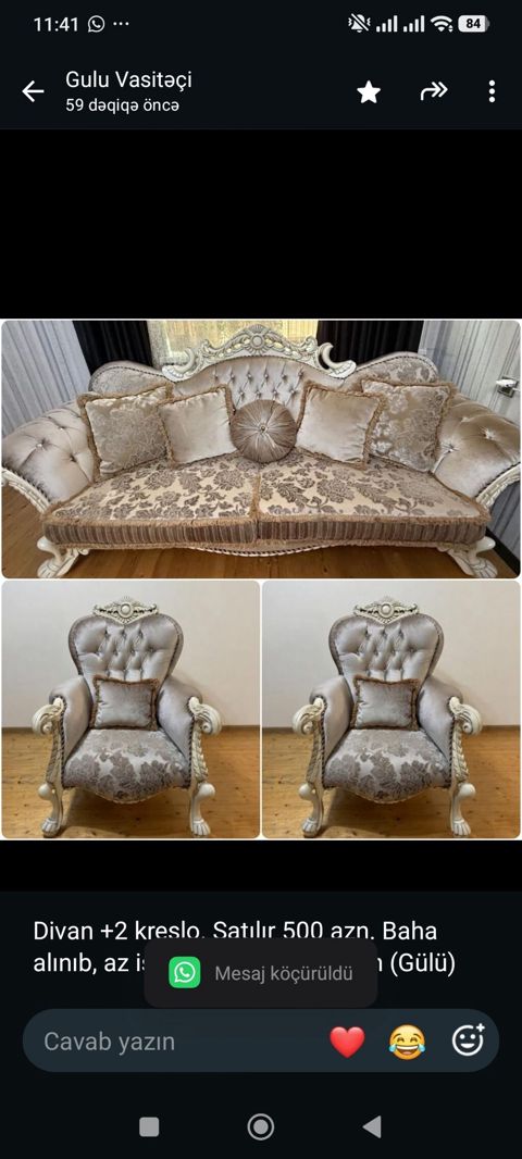 Divan +2 kreslo. Satılır 500 azn. Baha alınıb, az işlənib. Ünvan — Bakı
