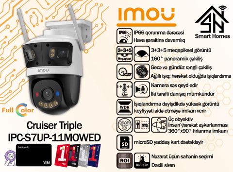 Imou üç linzalı Wi-Fi kamerası Cruiser Triple 11 MP (IPC-S7UP-11MOWED) — Bakı