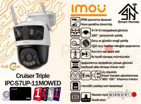 Imou üç linzalı Wi-Fi kamerası Cruiser Triple 11 MP (IPC-S7UP-11MOWED)