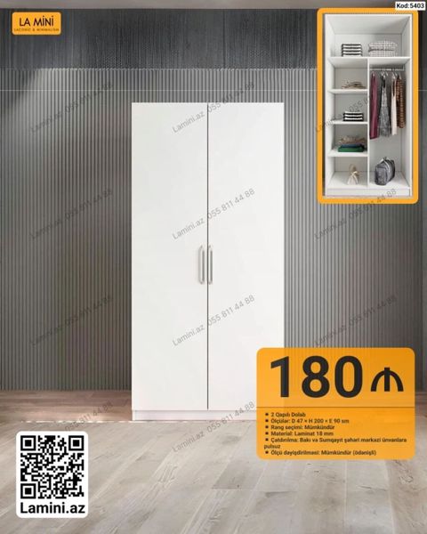 LA Mını – 2 qapılı dolab - Kod: 5403 - Ölçü: D 47 H 200 E 90 sm — Bakı