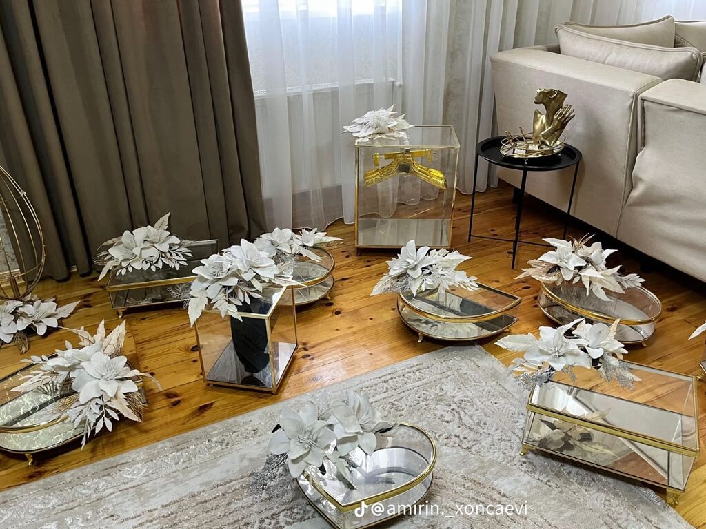 Dekorativ şüşə-latifə (xonça) dəstləri - Material: qalın şəffaf şüşə — Mallar, Bakı (2)