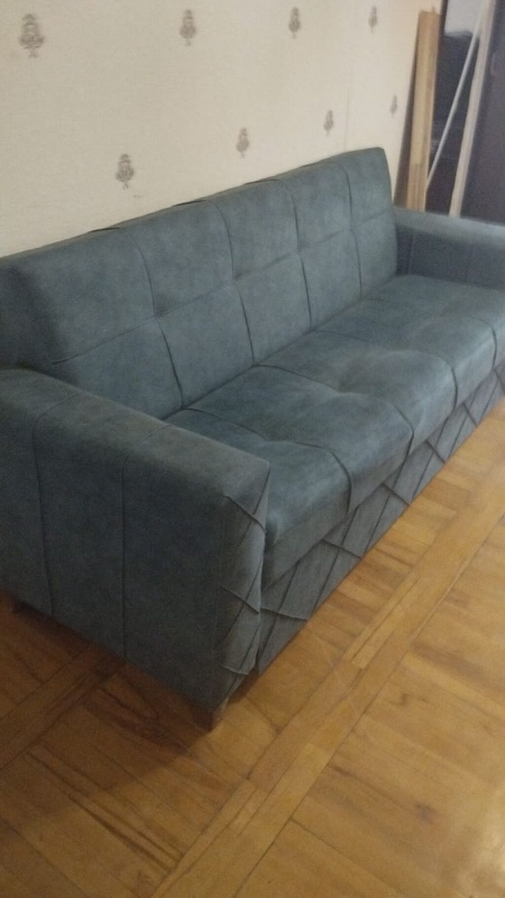 İki divan da açılır və bazalıdır. Mavi rəng vəziyyəti yaxşıdır — Mebel, Gəncə (2)