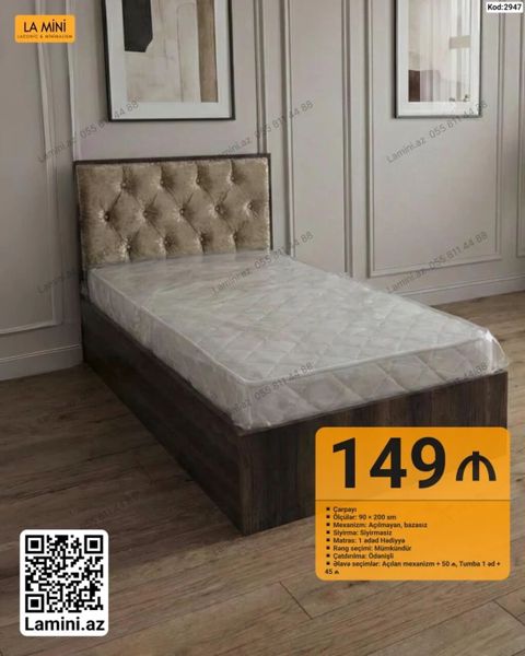 Çarpayı – La Mini - Ölçü: 90 x 200 sm - Mexanizm: açılmayan, bəzəsiz — Bakı