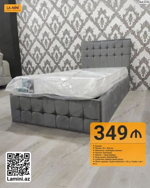Məhsul: Yumşaq başlıqlı çarpayı Ölçü: 90 200 sm Mexanizm — Bakı