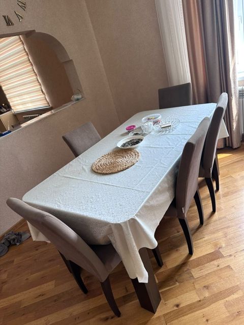 Qonaq otağı üçün, İşlənmiş, Açılan, Dördbucaq masa, 6 stul — Digah