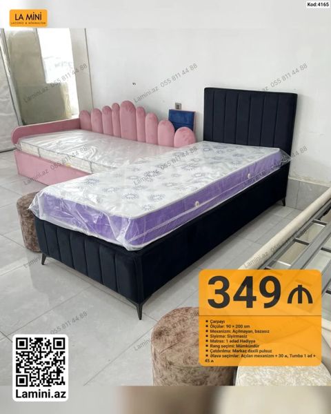 Çarpayı – Kod: 4165 - Ölçü: 90 200 sm - Mexanizm: Açılmayan — Bakı