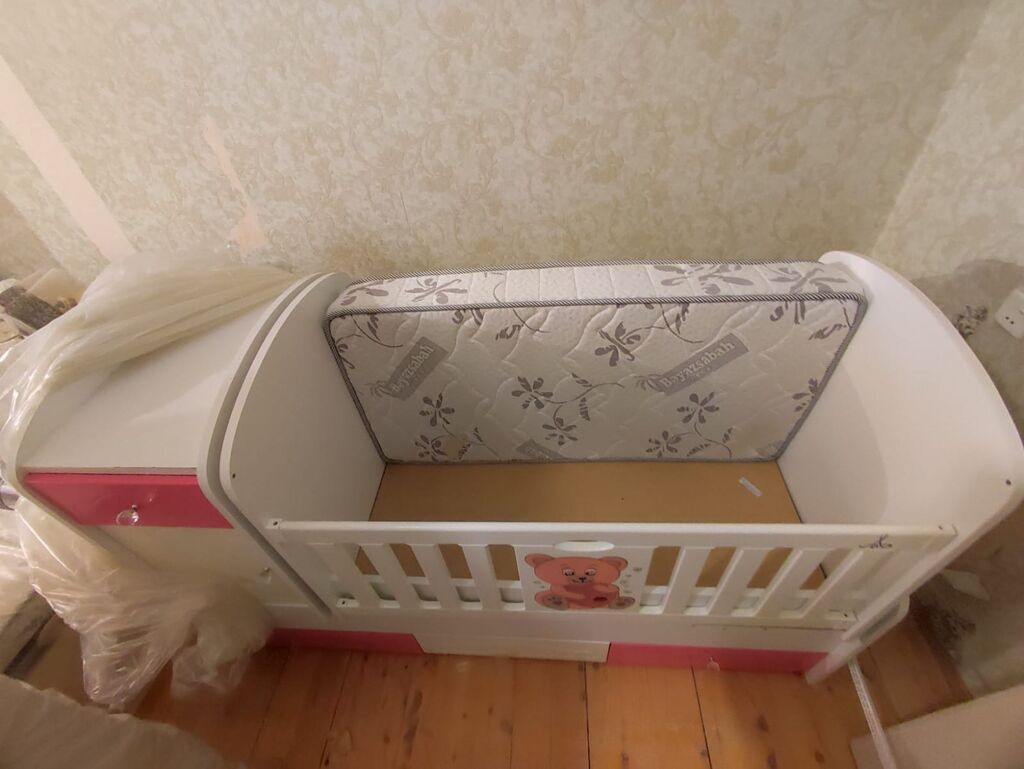 Uşaq beşiyi – yan dolablı və aşağı çekmecəli model - Rəng: ağ və — Mebel, Digah (4)