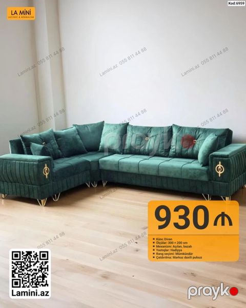 Künc divan – Kod: 6959 - Ölçülər: 300 200 sm - Mexanizm: açılan — Bakı