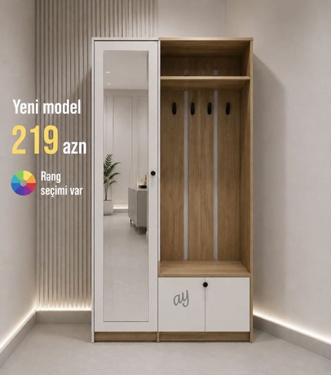 Dəhliz üçün yeni model asma paltar dolabı və şkaf komplekti. - Geniş