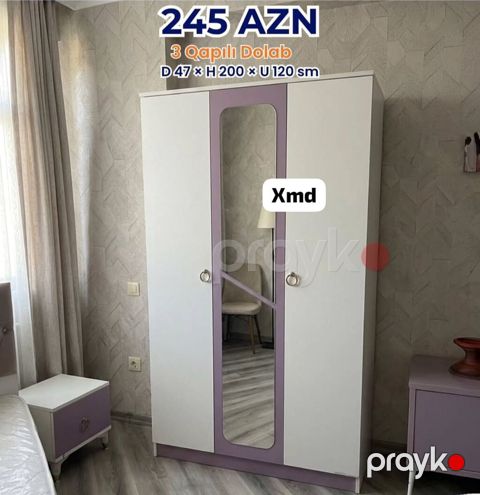 3 qapılı dolab Ölçülər: - Dərinlik: 47 sm - Hündürlük: 200 sm — Mehdiabad