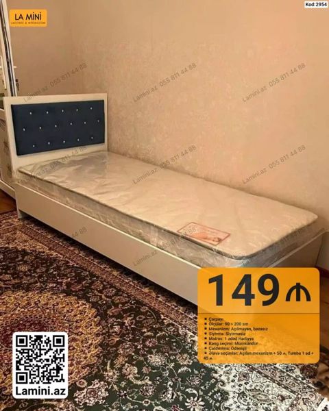 Məhsul: Tək nəfərlik çarpayı (Kod: 2954) - Ölçü: 90 200 sm — Bakı