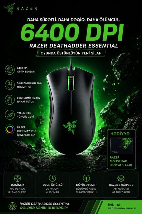 Razer deathadder essential gaming mouse — Bakı