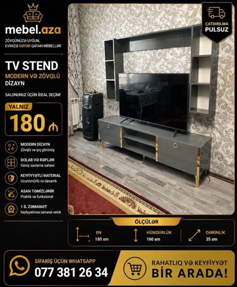 Yeni, Düz TV altlığı, Polkalı, Laminat, Azərbaycan — Bakı