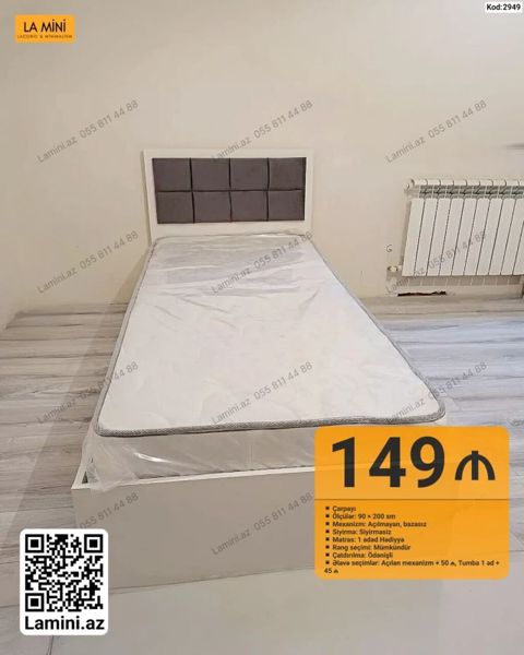 Məhsul: Tək nəfərlik çarpayı + hədiyyə matras - Ölçü: 90 x 200 sm — Bakı