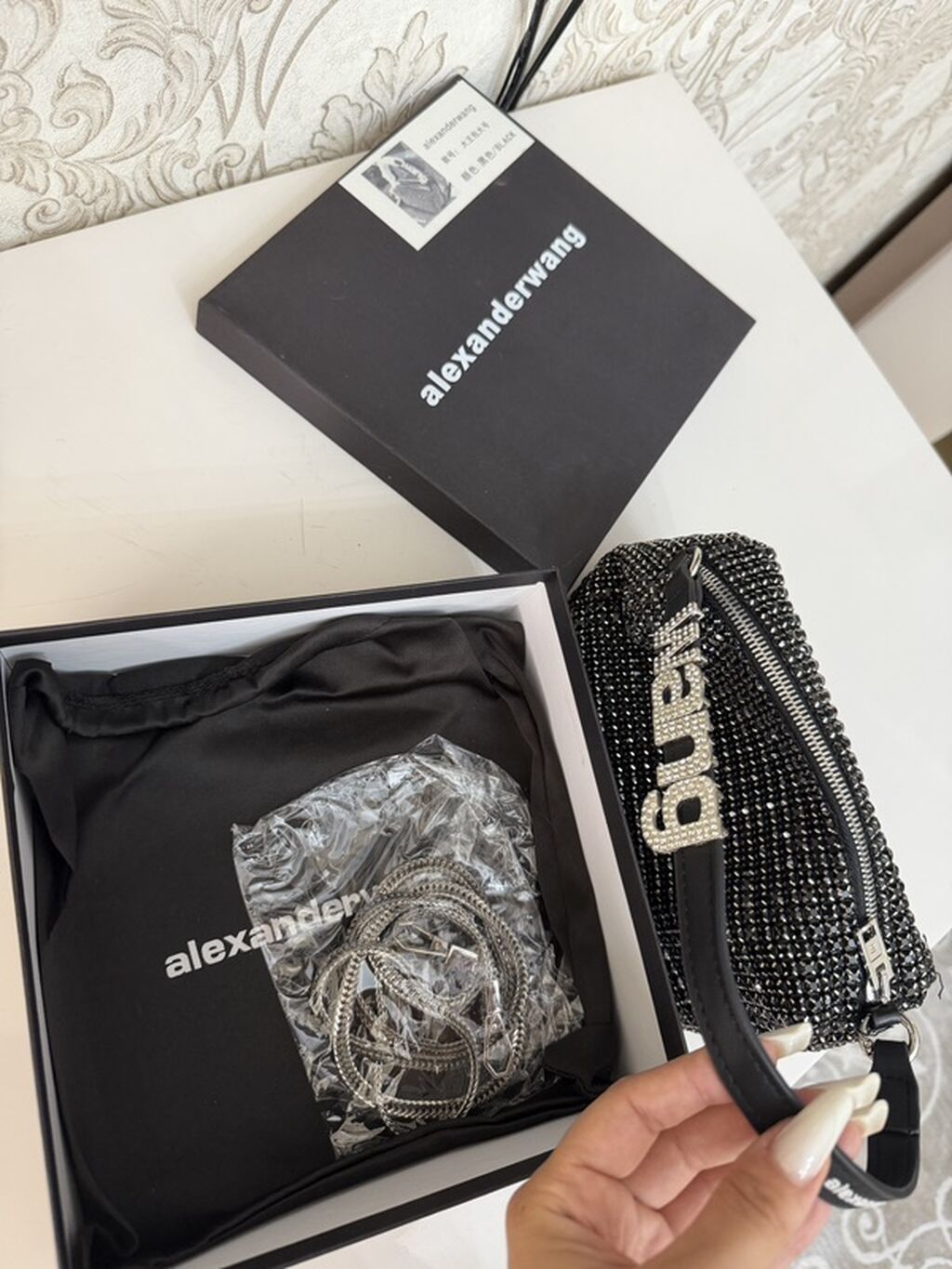 Alexander Wang miniatür çanta – kristal daşlarla bəzədilmiş, qara — Çantalar, Bakı (3)
