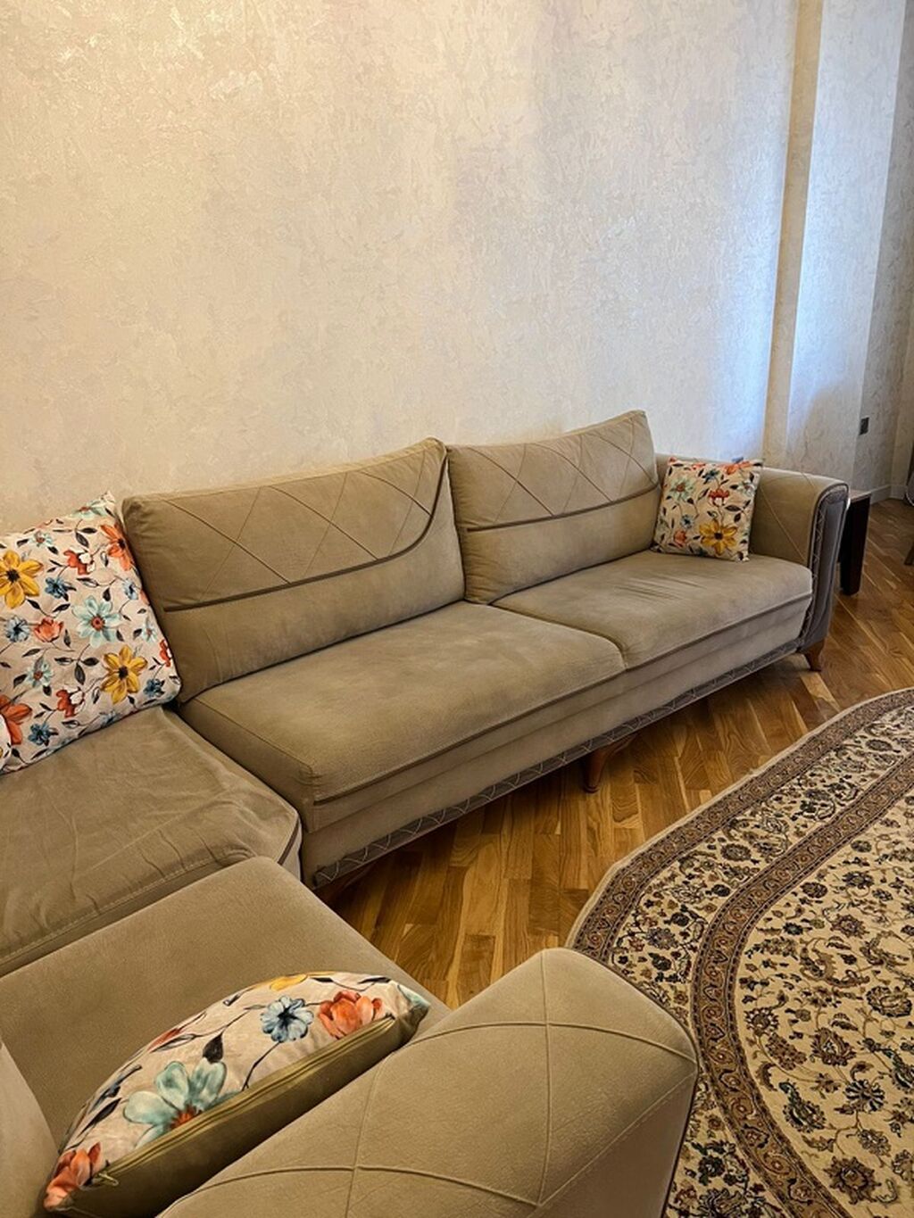 Künc divan dəsti - Model: L‑şəkilli künc divan - Rəng: açıq bej/daş — Mebel, Bakı