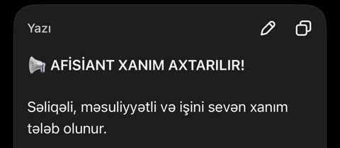 Ofisiant tələb olunur — Mehdiabad