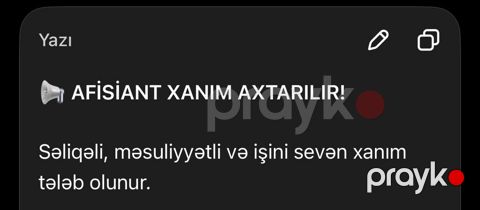 Ofisiant tələb olunur — Mehdiabad