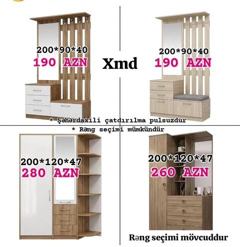 Dəhliz üçün çoxfunksiyalı mebel dəstləri - Model 1: 200×90×40 sm — Bakı