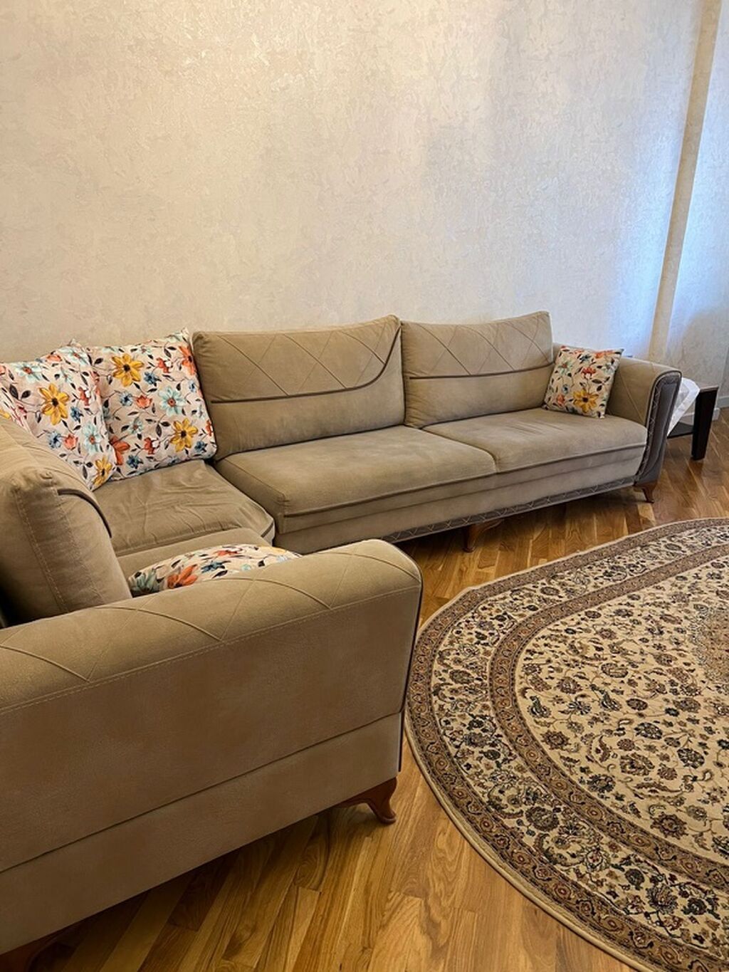 Künc divan dəsti - Model: L‑şəkilli künc divan - Rəng: açıq bej/daş — Mebel, Bakı (3)
