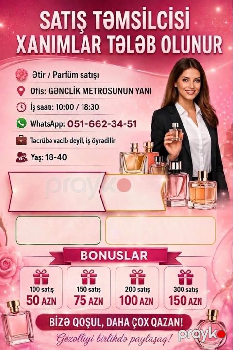 Səyyar Ətir/Parfum satışı üçün "Xanımlar" Tələb Olunur Yaş Həddi — Bakı