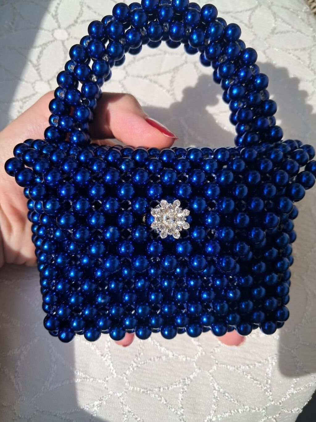 Mavi muncuqlardan əl işi çanta - Material: Parlaq kobalt-mavi akril — Çantalar, Bakı