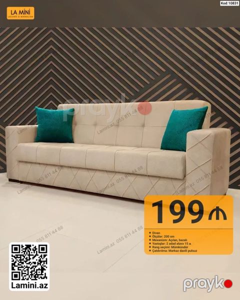 Məhsul: Divan (Kod: 10831) - Ölçü: 200 sm - Mexanizm: Açılan, bazalı — Bakı