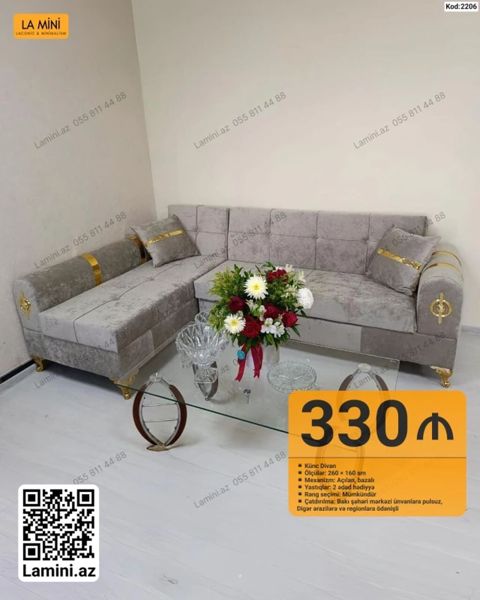 Künc divan – La Mini (Kod: 2206) - Ölçülər: 260 160 sm - Mexanizm — Bakı